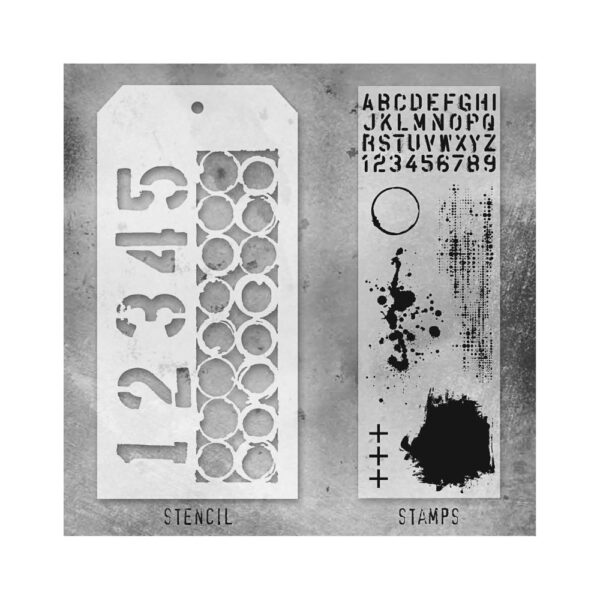 Tim Holtz Mixed-Media Stamps & Stencil Set — Grunged, Numbered and Ringer - Image 2