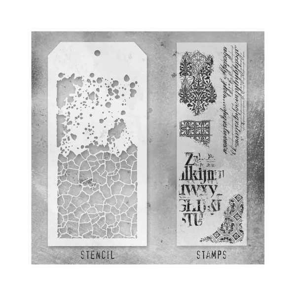 Tim Holtz Mixed-Media Stamps & Stencil Set — Fragments, Grime and Crackle - Image 2