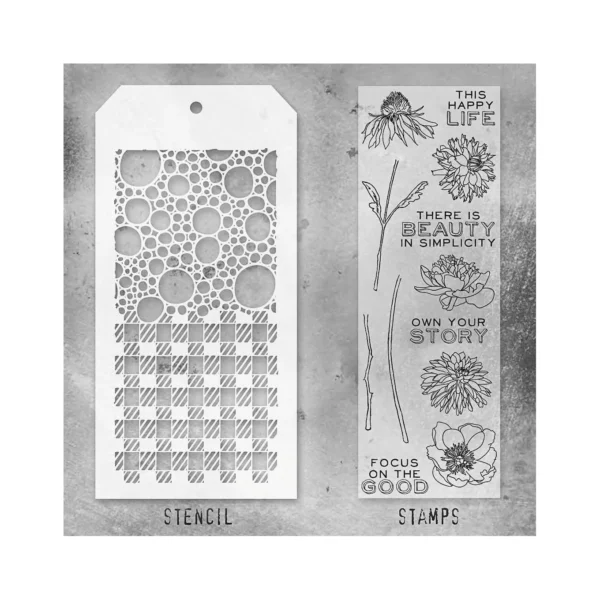 Tim Holtz Mixed-Media Stamps & Stencil Set — Flower Garden, Bubbles and Gingham - Image 2