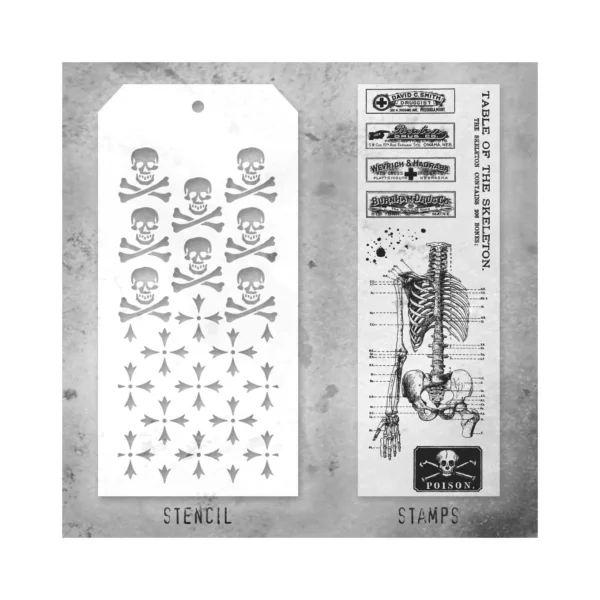 Tim Holtz Mixed-Media Stamps & Stencil Set — Examination, Crossbones and Crossed - Image 2