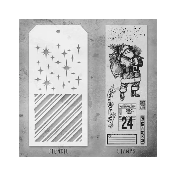 Tim Holtz Mixed-Media Stamps & Stencil Set — Vintage Holiday, Sparkle, and Peppermint - Image 2