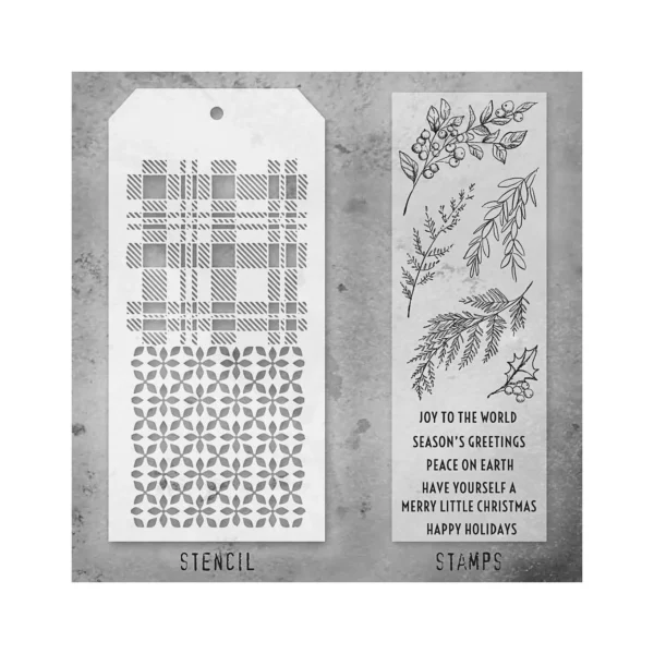 Tim Holtz Mixed-Media Stamps & Stencil Set — Sketch Greenery, Plaid and Nordic - Image 2