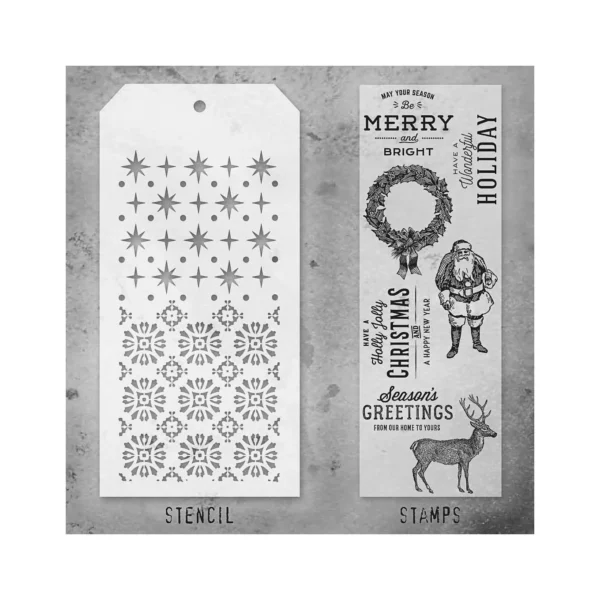 Tim Holtz Mixed-Media Stamps & Stencil Set — Festive Overlay, Starry and Rosette - Image 2