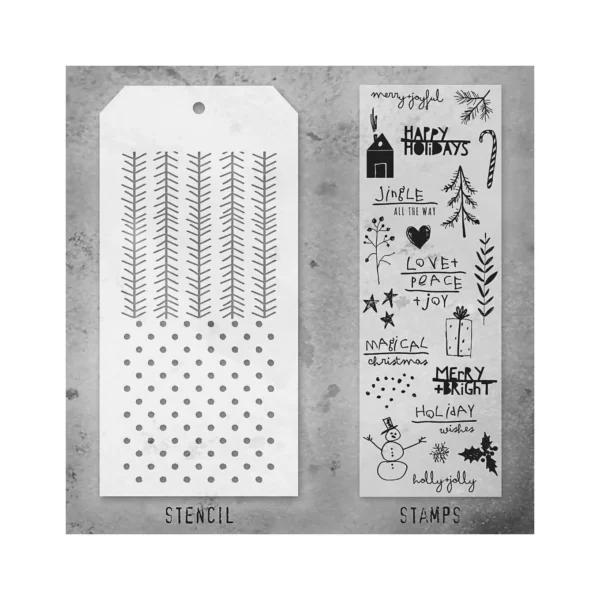 Tim Holtz Mixed-Media Stamps & Stencil Set — Seasonal Scribble, Polkadot, Tinsel - Image 2