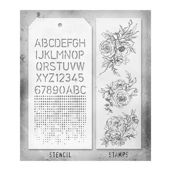 Tim Holtz Mixed-Media Stamps & Stencil Set — Floral Outlines, Schoolhouse and Dot Fade - Image 2