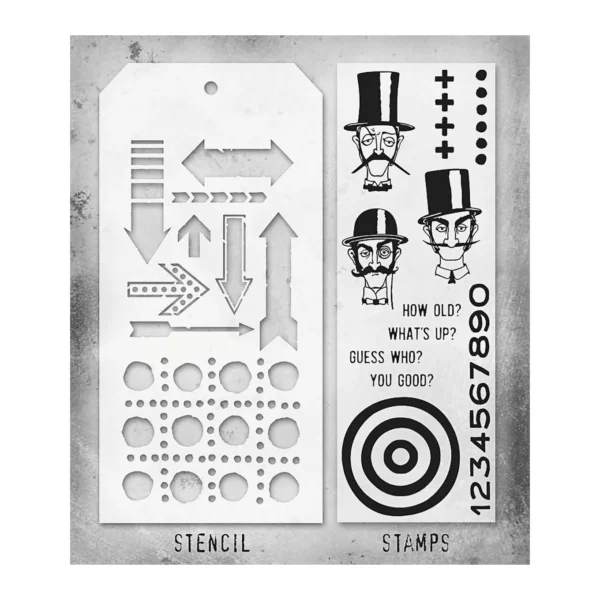 Tim Holtz Mixed-Media Stamps & Stencil Set — Inquisitive, Arrows and Dotted Line - Image 2