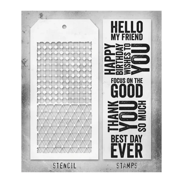 Tim Holtz Mixed-Media Stamps & Stencil Set — Bold Sayings, Grid Dot and Diamonds - Image 2