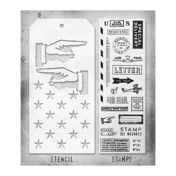 Tim Holtz Mixed-Media Stamps & Stencil Set — Correspondence, Direction and Shifter Stars - Image 2