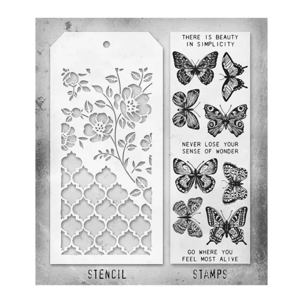 Tim Holtz Mixed-Media Stamps & Stencil Set — Flutter, Floral and Trellis - Image 2