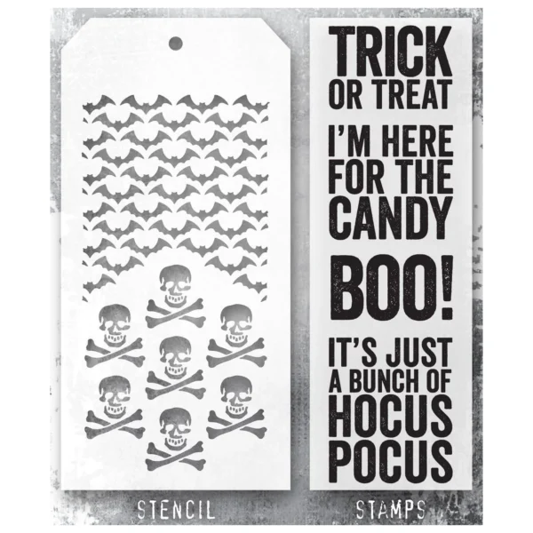 Tim Holtz Mixed-Media Stamps & Stencil Set — Bold Frights, Crossbones and Batground - Image 2