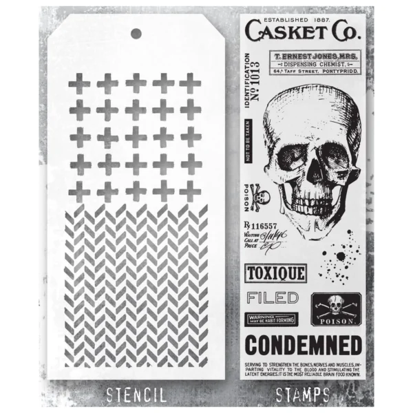 Tim Holtz Mixed-Media Stamps & Stencil Set — Rest in Peace, Herringbone and Plus - Image 2