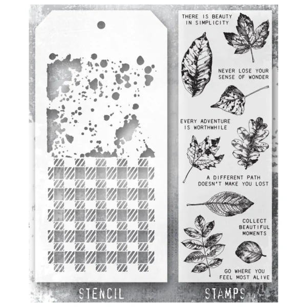 Tim Holtz Mixed-Media Stamps & Stencil Set — Nature's Wonder, Gingham and Grime - Image 2
