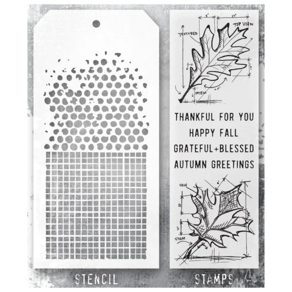 Tim Holtz Mixed-Media Stamps & Stencil Set — Blueprints Fall, Linen and Bubble - Image 2