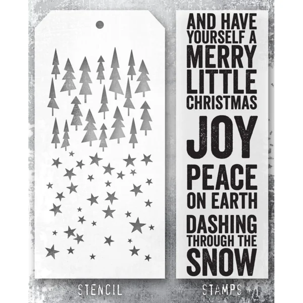Tim Holtz Mixed-Media Stamps & Stencil Set — Bold Tidings, Falling Stars and Tree Lot - Image 2