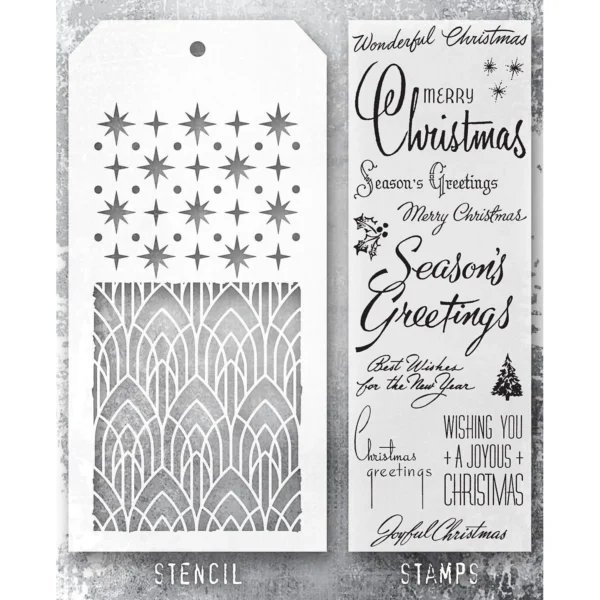 Tim Holtz Mixed-Media Stamps & Stencil Set — Christmastime, Deco Arch and Starry - Image 2