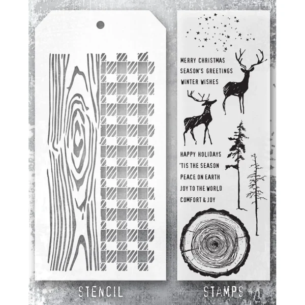 Tim Holtz Mixed-Media Stamps & Stencil Set — Great Outdoors, Woodgrain and Gingham - Image 2