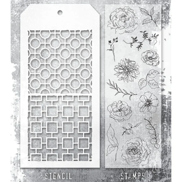 Tim Holtz Mixed-Media Stamps & Stencil Set — Floral Elements, Linked Circles and Linked Squares - Image 2