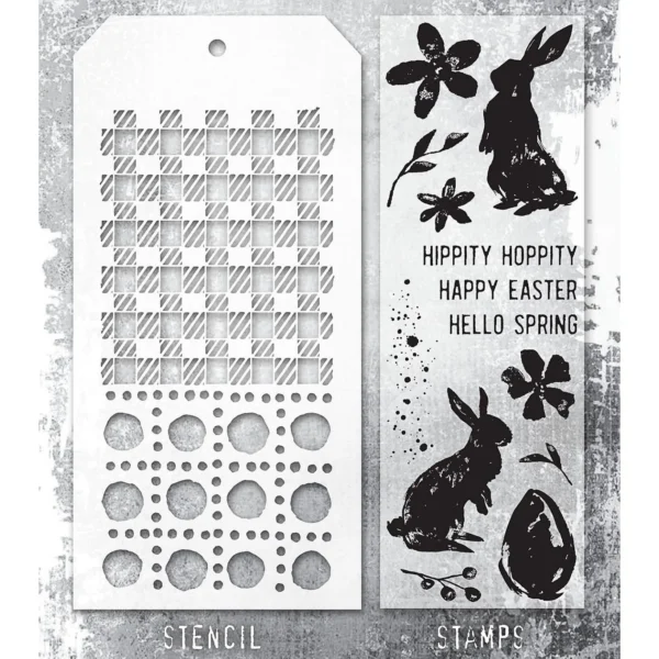 Tim Holtz Mixed-Media Stamps & Stencil Set — Spring Shadows, Gingham, and Dotted Line - Image 2