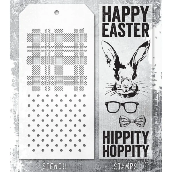 Tim Holtz Mixed-Media Stamps & Stencil Set — Hipster Bunny, Plaid and Polkadot - Image 2