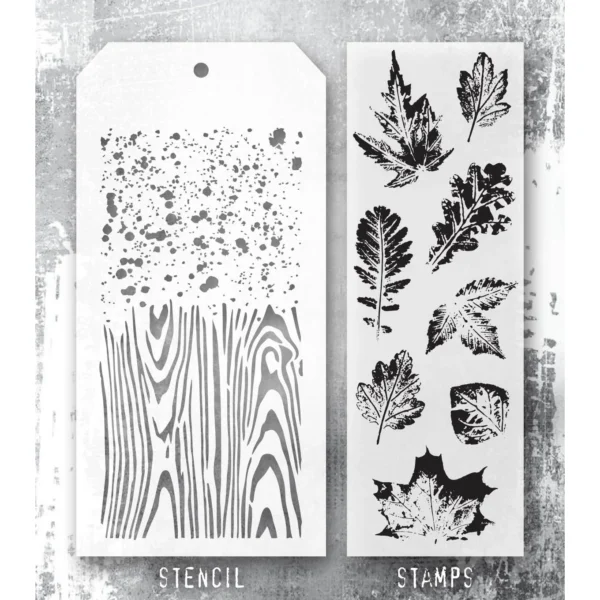 Tim Holtz Mixed-Media Stamps & Stencil Set — Leaf Prints 2, Speckles and Woodgrain - Image 2
