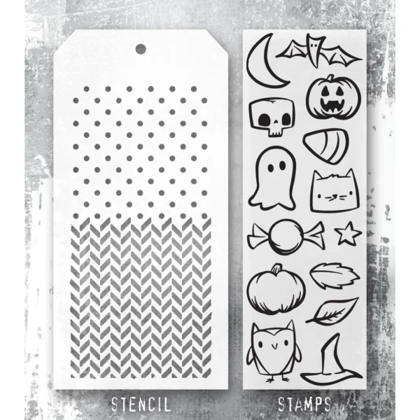 Tim Holtz Mixed-Media Stamps & Stencil Set — Tiny Frights, Polkadot and Herringbone - Image 2