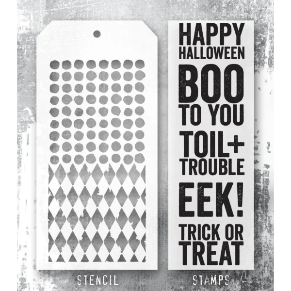 Tim Holtz Mixed-Media Stamps & Stencil Set — Bold Frights, Harlequin and Dotted - Image 2