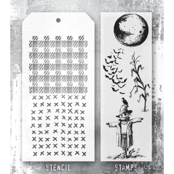 Tim Holtz Mixed-Media Stamps & Stencil Set — The Scarecrow, Gingham and Stitches - Image 2