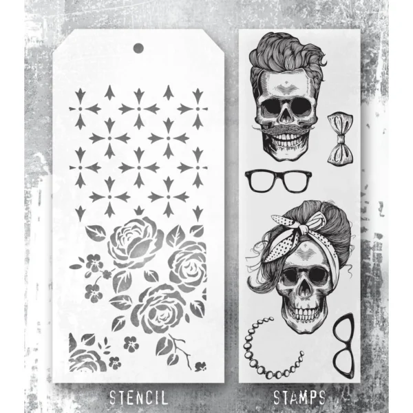 Tim Holtz Mixed-Media Stamps & Stencil Set — Wicked Hipsters, Roses and Crossed - Image 2