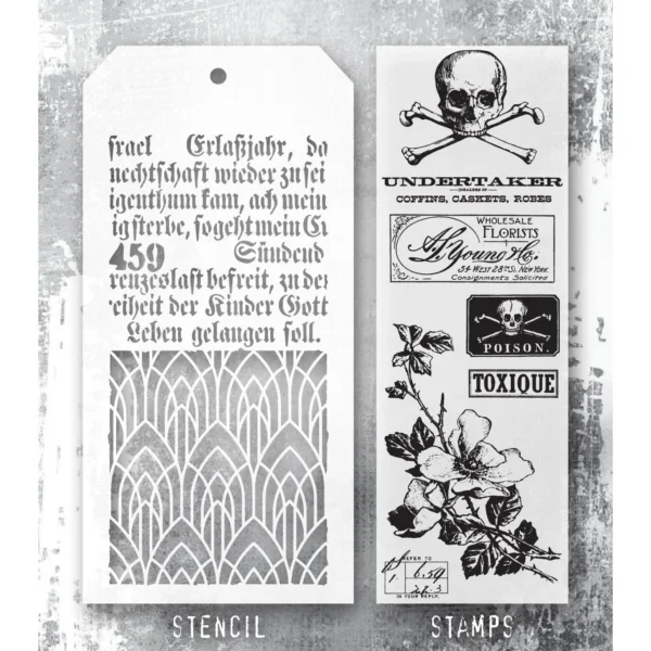 Tim Holtz Mixed-Media Stamps & Stencil Set — Undertaker, Deco Arch and Script - Image 2
