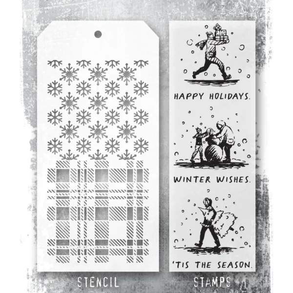 Tim Holtz Mixed-Media Stamps & Stencil Set — Holiday Sketchbook, Plaid and Flurries - Image 2