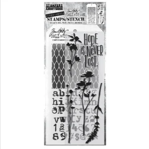 Tim Holtz Mixed-Media Stamps & Stencil Set — Wildflowers, Mesh and Typo