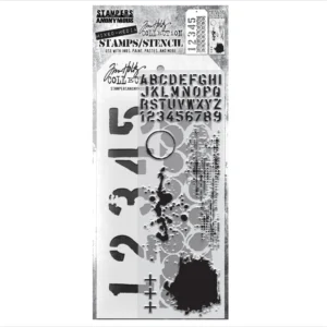 Tim Holtz Mixed-Media Stamps & Stencil Set — Grunged, Numbered and Ringer