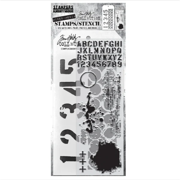 Tim Holtz Mixed-Media Stamps & Stencil Set — Grunged, Numbered and Ringer