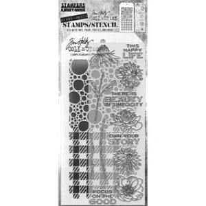Tim Holtz Mixed-Media Stamps & Stencil Set — Flower Garden, Bubbles and Gingham