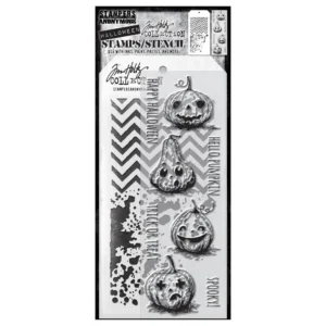 Tim Holtz Mixed-Media Stamps & Stencil Set — Pumpkinhead, Zig Zag and Grime