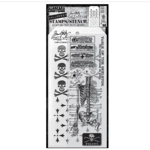 Tim Holtz Mixed-Media Stamps & Stencil Set — Examination, Crossbones and Crossed