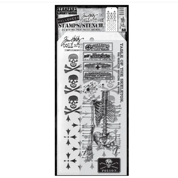 Tim Holtz Mixed-Media Stamps & Stencil Set — Examination, Crossbones and Crossed