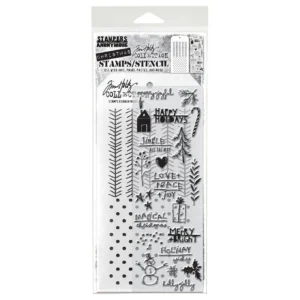 Tim Holtz Mixed-Media Stamps & Stencil Set — Seasonal Scribble, Polkadot, Tinsel