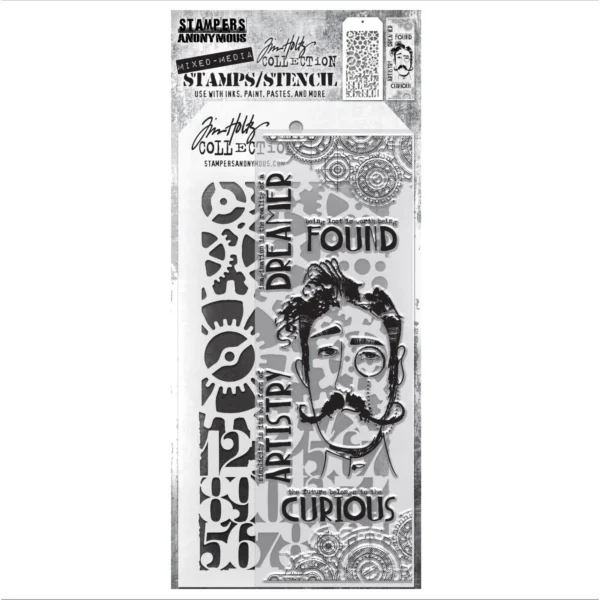 Tim Holtz Mixed-Media Stamps & Stencil Set — Observations, Gears and Countdown