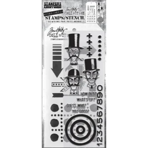 Tim Holtz Mixed-Media Stamps & Stencil Set — Inquisitive, Arrows and Dotted Line