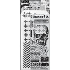 Tim Holtz Mixed-Media Stamps & Stencil Set — Rest in Peace, Herringbone and Plus