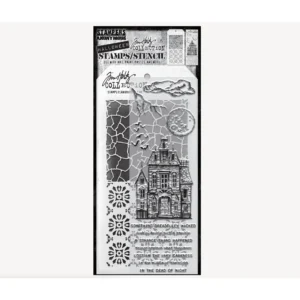 Tim Holtz Mixed-Media Stamps & Stencil Set — Sketch Manor, Crackle and Rosette
