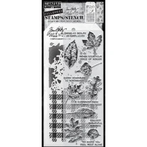 Tim Holtz Mixed-Media Stamps & Stencil Set — Nature's Wonder, Gingham and Grime