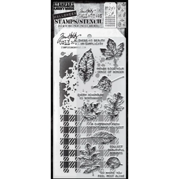 Tim Holtz Mixed-Media Stamps & Stencil Set — Nature's Wonder, Gingham and Grime