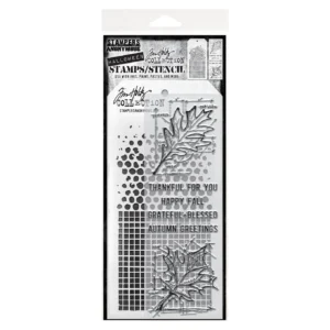 Tim Holtz Mixed-Media Stamps & Stencil Set — Blueprints Fall, Linen and Bubble