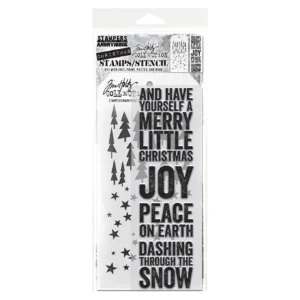 Tim Holtz Mixed-Media Stamps & Stencil Set — Bold Tidings, Falling Stars and Tree Lot