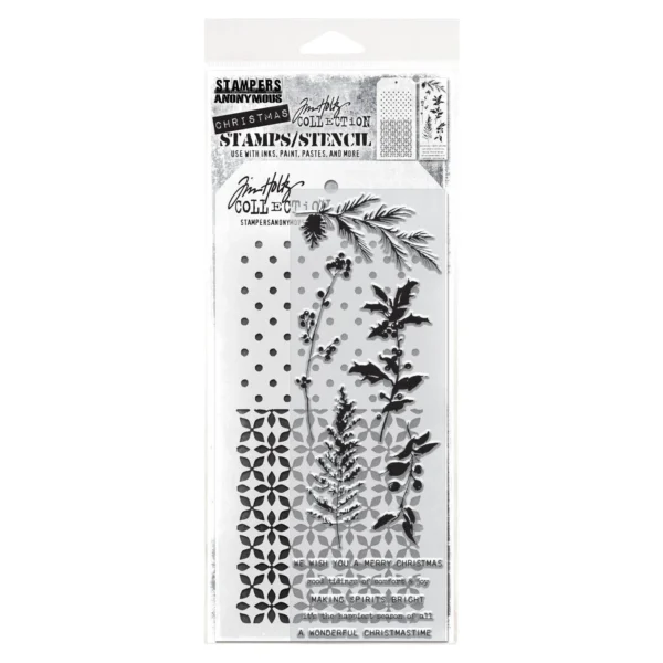 Tim Holtz Mixed-Media Stamps & Stencil Set — Winter Watercolor, Polkadot and Nordic