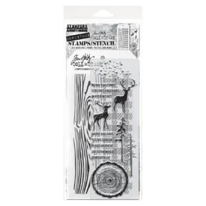 Tim Holtz Mixed-Media Stamps & Stencil Set — Great Outdoors, Woodgrain and Gingham