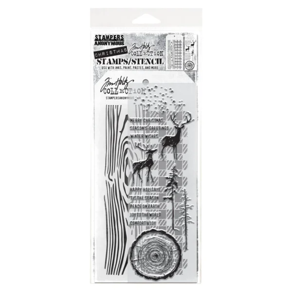 Tim Holtz Mixed-Media Stamps & Stencil Set — Great Outdoors, Woodgrain and Gingham