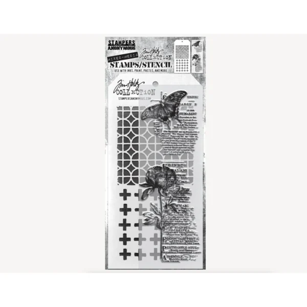 Tim Holtz Mixed-Media Stamps & Stencil Set — Botanic Collage, Plus and Focus